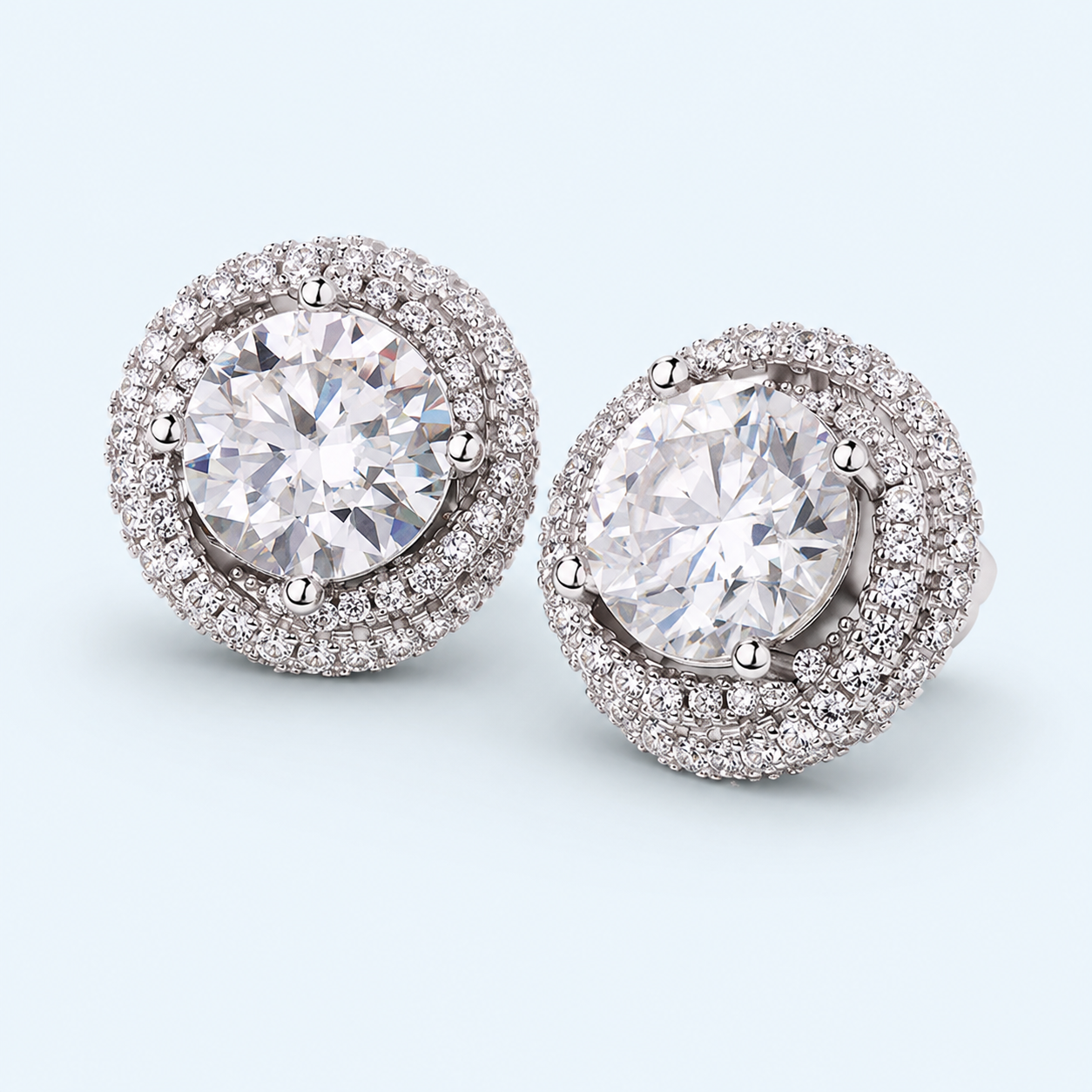 Marchetti Round Halo Moissanite Stud Earrings