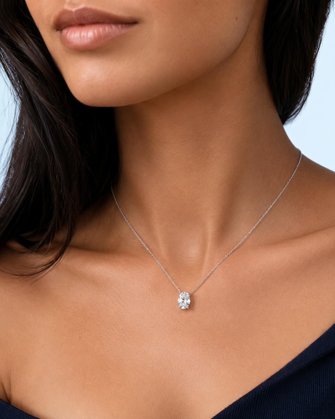 Marchetti Oval Solitaire Moissanite Necklace