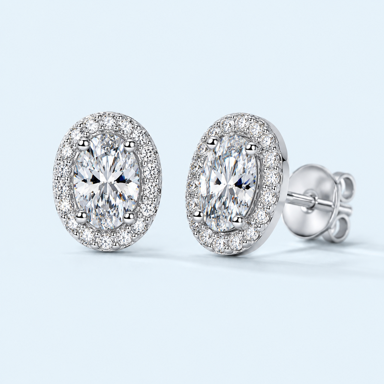 Marchetti Oval Halo Moissanite Stud Earrings