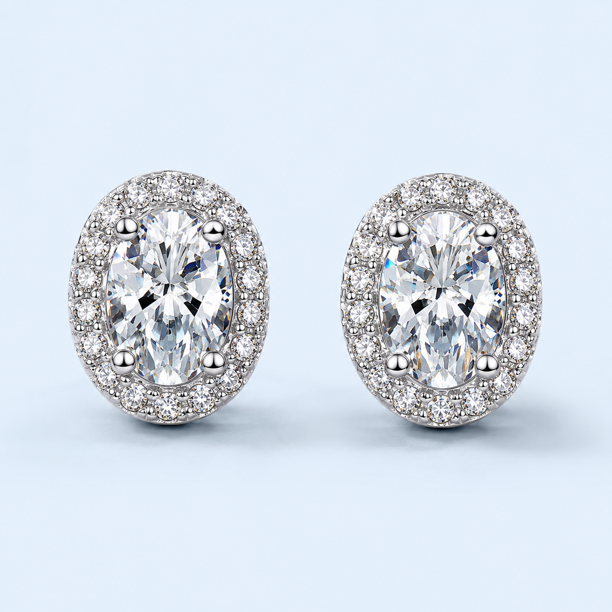 Marchetti Oval Halo Moissanite Stud Earrings