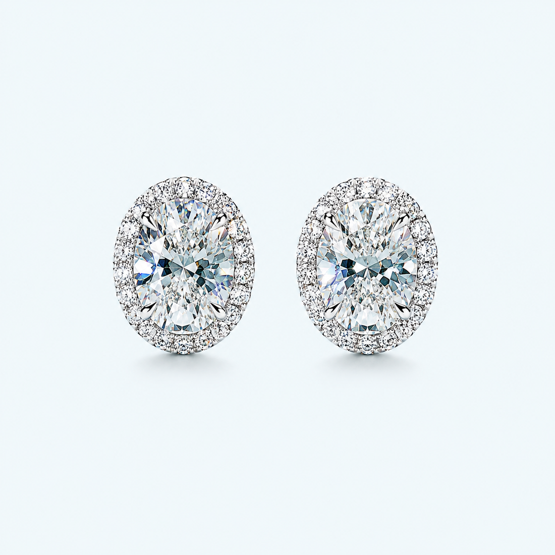 Marchetti Oval Halo Moissanite Stud Earrings