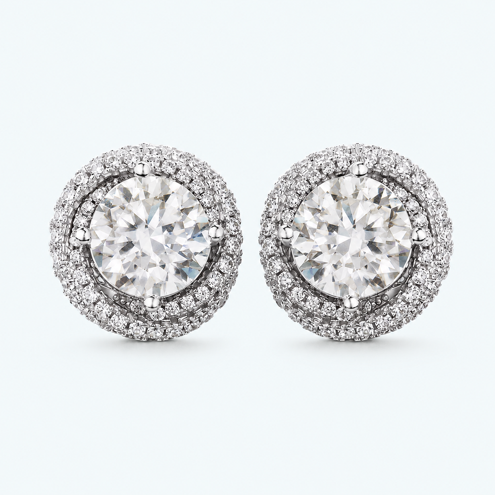 Marchetti Round Halo Moissanite Stud Earrings