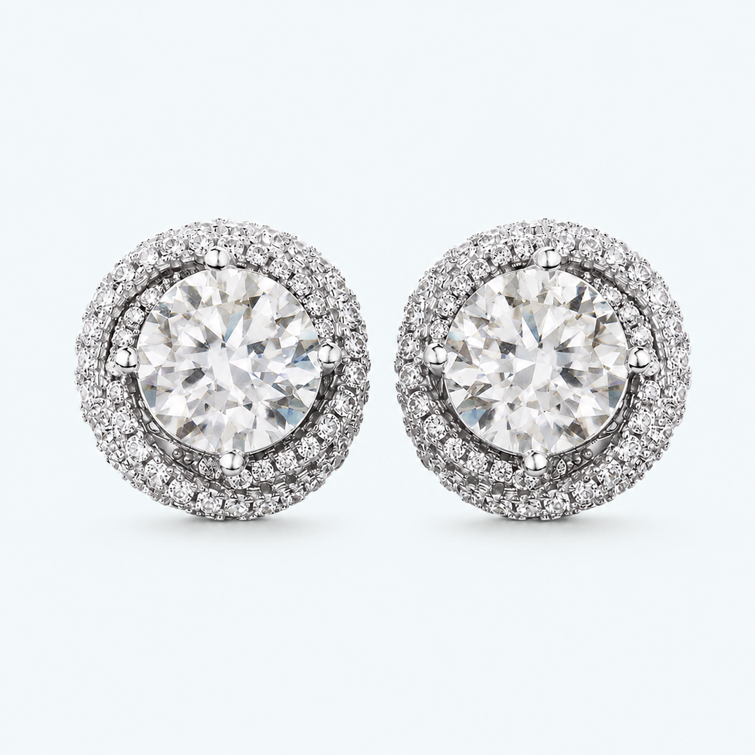 Marchetti Round Halo Moissanite Stud Earrings