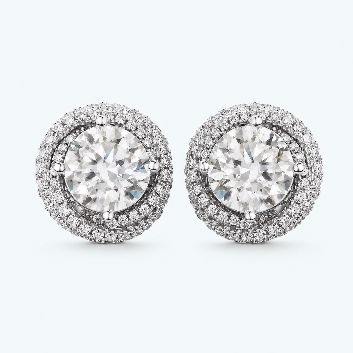 Marchetti Round Halo Moissanite Stud Earrings