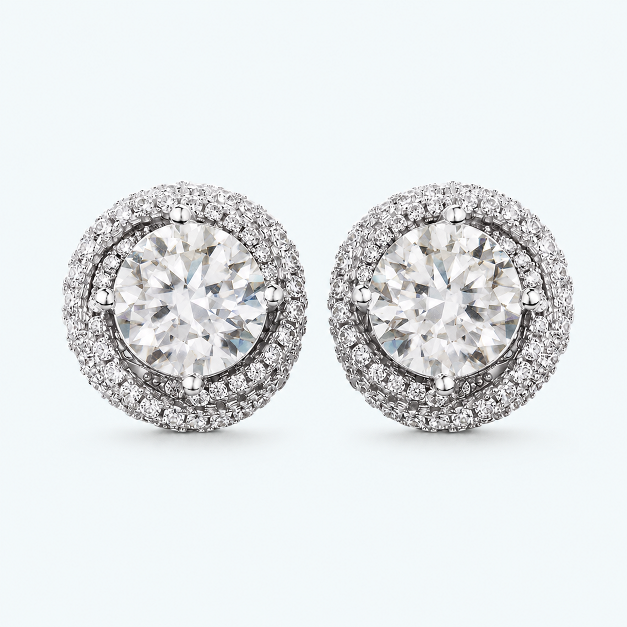 Marchetti Round Halo Moissanite Stud Earrings