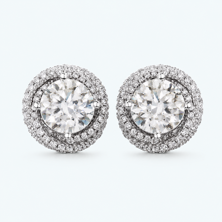 Marchetti Round Halo Moissanite Stud Earrings