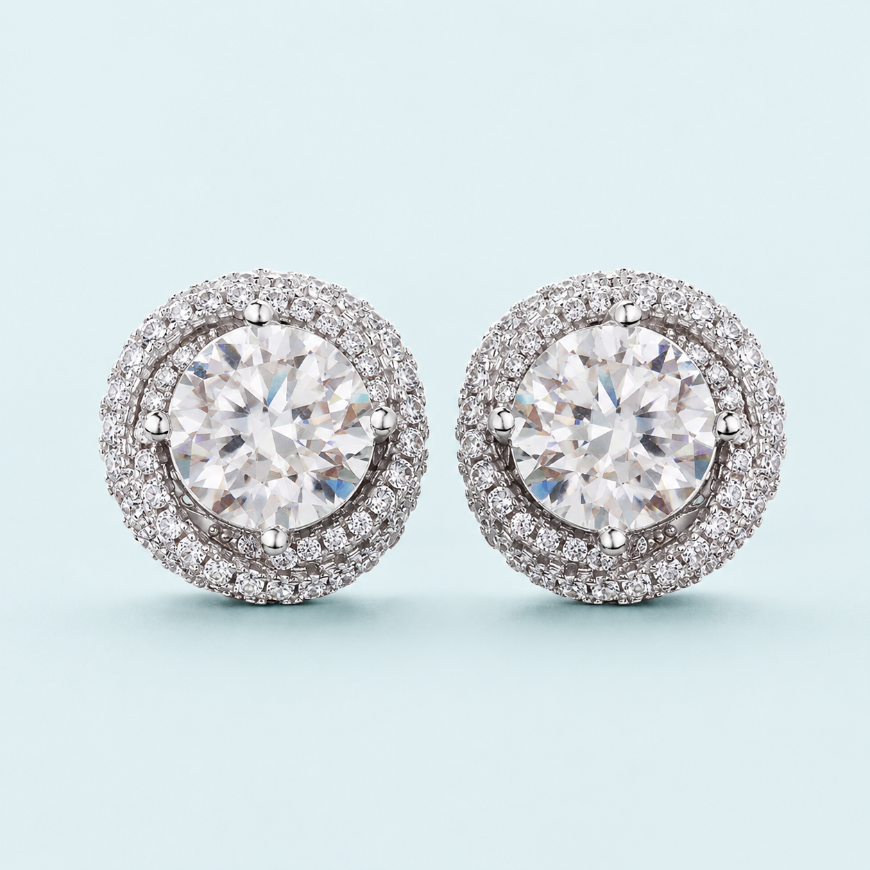Marchetti Round Halo Moissanite Stud Earrings