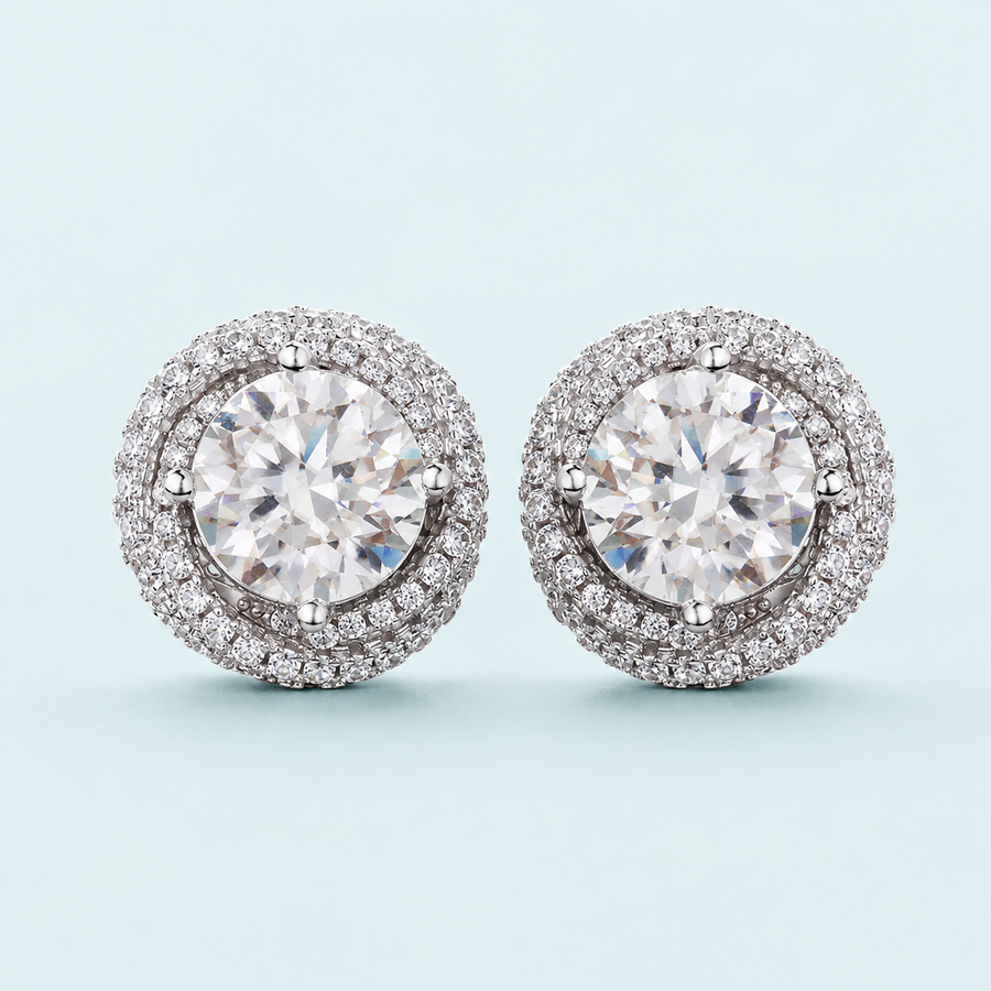 Marchetti Round Halo Moissanite Stud Earrings